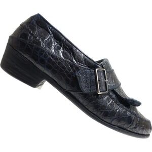 SUSAN BENNIS WARREN EDWARDS Men Genuine Crocodile Loafers Size 11 D Navy Blue